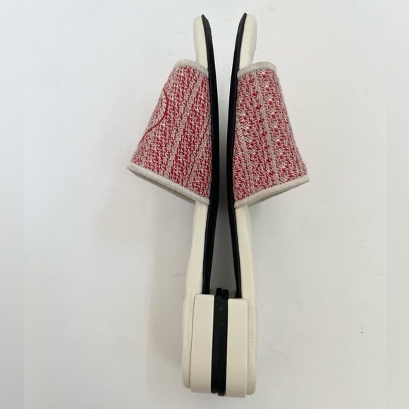Prada Red White Jacquard canvas logo embroidered quilted leather sandals EU 38.5 - Picture 6 of 10